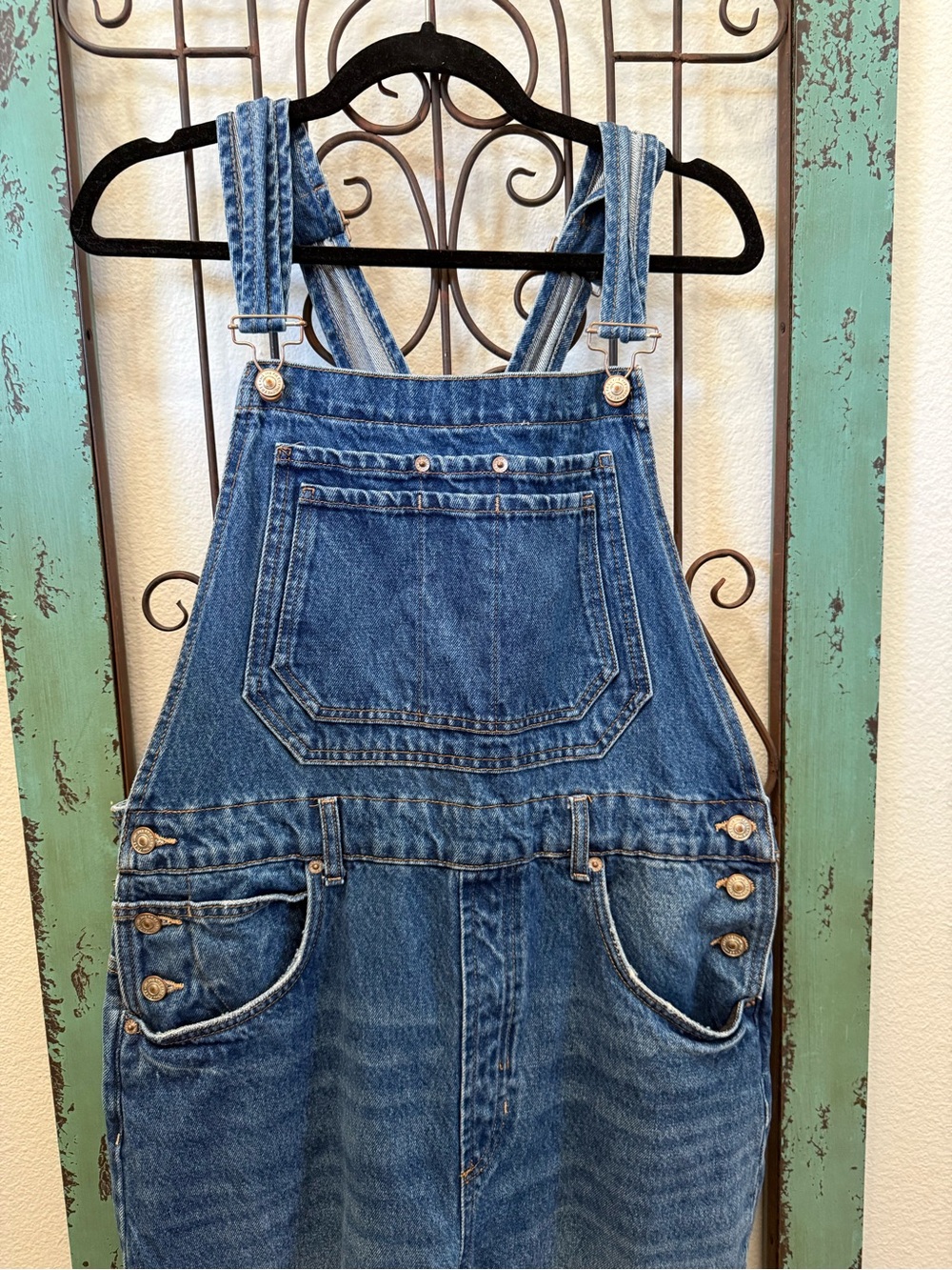 Free People We The Free Denim Overalls XL 100% Cotton Slouchy Leg - Picture 8 of 11